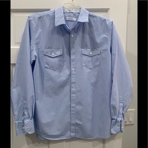Calvin Klein men's light blue micro vertical striped button down shirt.